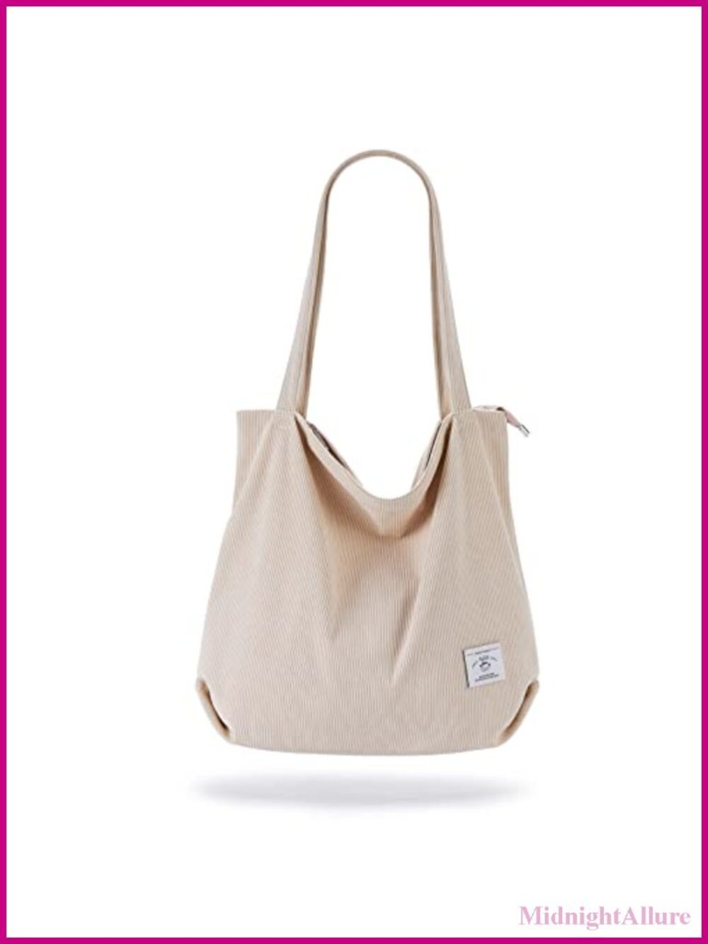 Corduroy Tote Bag Zipper Casual Handbag Large Capacity Shoulder Bag Pockets